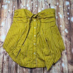 Free People Mustard Yellow Stripe Strapless Tie-Front Blouse